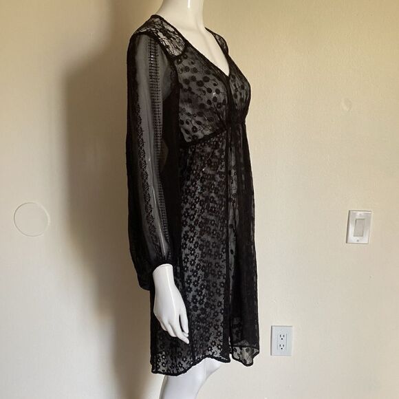 Ella Moss Black Empire Waist Lace Overlay Dress Size Small - Picture 5 of 12